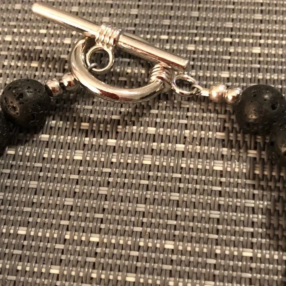 Men’s Black & Silver Volcano Rock Beaded Bracelet